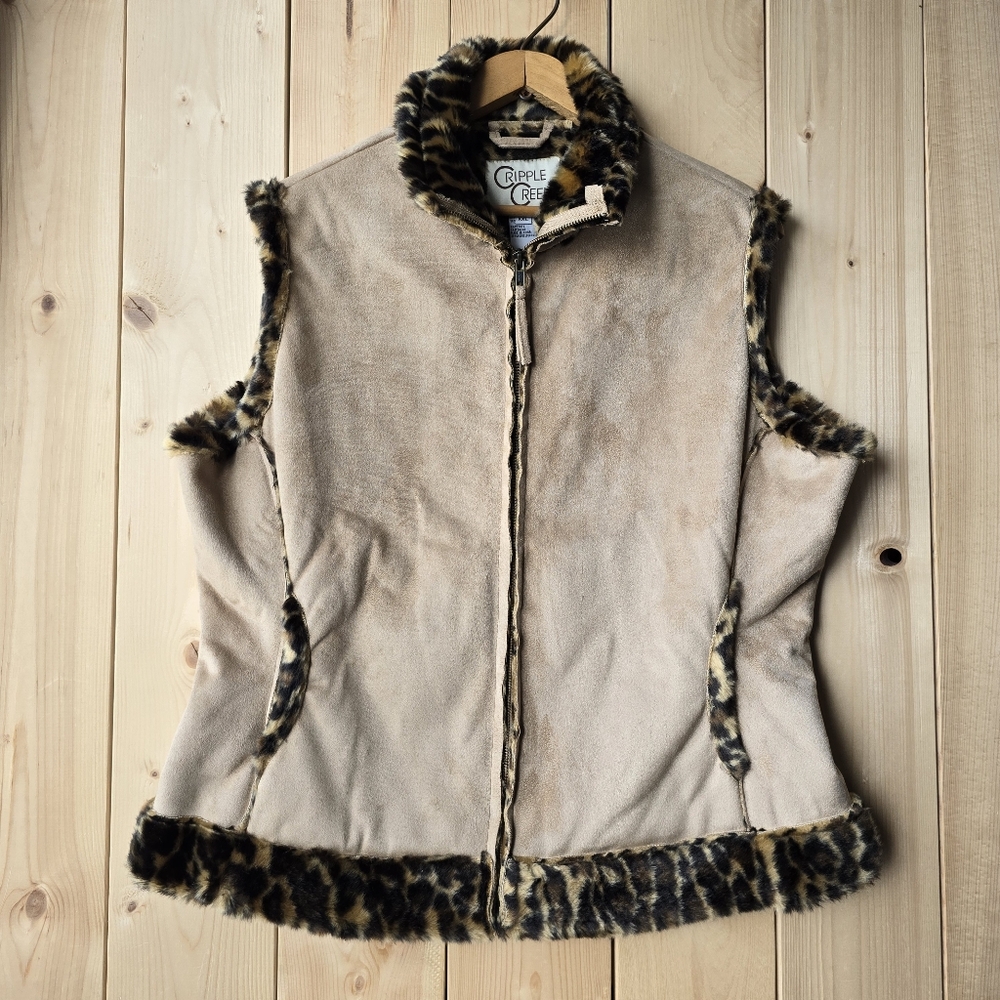 Cripple Creek Leopard Print Lined Western Vest Faux Suede Womens XXL